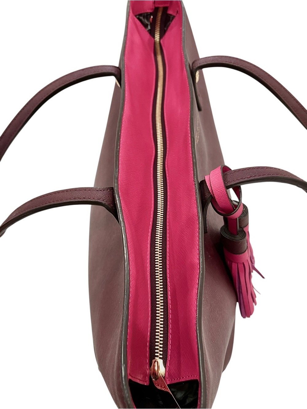 Henri Bendel West 57th Wine/Pink Saffiano Leather Tote & Matching Wallet NWOT - Picture 3 of 14